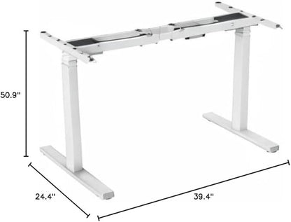 POUT TEKDEC Dual Motor 3-Stage Electric Adjustable Standing Computer Desk Base 24.4” - 51" Height for Home and Office (White) - LeafyLoom