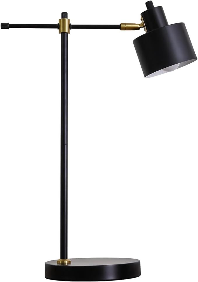 OYEARS Modern Industrial Desk Lamp for Reading LED 22.2“ Metal Table Lamp Light for Office Bedroom Study Room Living Room Nightstand Bedside Lamps Gold and Matte Black Accent (Black, Bulb Included) - LeafyLoom