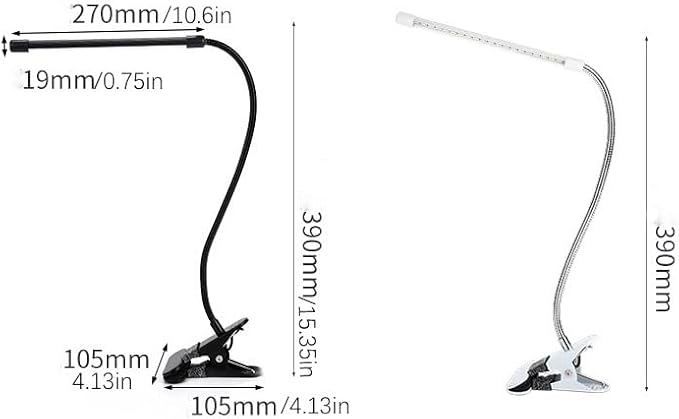 Meichoon Desk Lamp with Clamp Desktop Clip-On LED Illuminating Light Flexible Metal Hose Eye-Caring Table Lamp for Bedroom Bedside Office Study Work Reading Embroidery UK10 Black - LeafyLoom