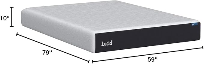 LUCID 10 Inch Memory Foam Mattress - Medium Feel - Infused with Bamboo Charcoal and Gel - Bed in a Box - Temperature Regulating - Pressure Relief - Breathable - Queen Size - LeafyLoom