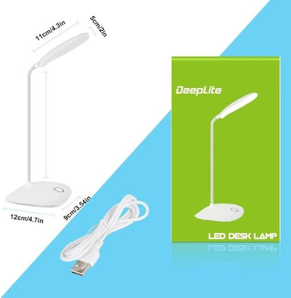 DEEPLITE LED Desk Lamp with Flexible Gooseneck 3 Level Brightness, Battery Operated Table Lamp 5W Touch Control,Compact Portable lamp for Dorm Study Office Bedroom,Eye-Caring and Energy Saving - LeafyLoom