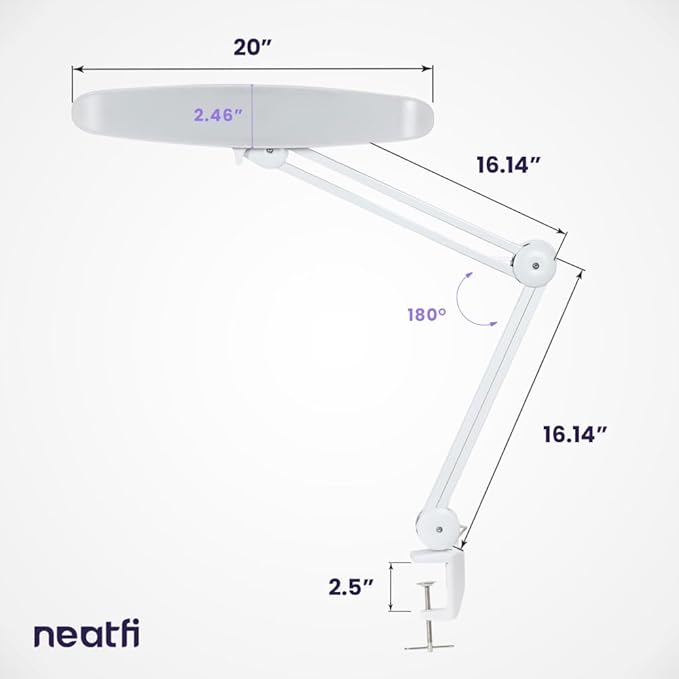 Neatfi XL 2,200 Lumens LED Task Lamp, 24W Super Bright Desk Lamp, 117 Pcs SMD LED, 4 Level Brightness, Dimmable, Task LED Light for Home, Office, Workbench (Non-CCT, White) - LeafyLoom