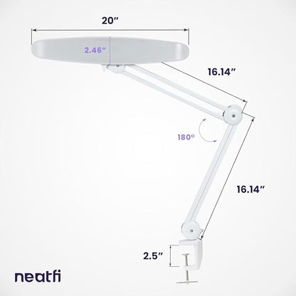 Neatfi XL 2,200 Lumens LED Task Lamp, 24W Super Bright Desk Lamp, 117 Pcs SMD LED, 4 Level Brightness, Dimmable, Task LED Light for Home, Office, Workbench (CCT, White) - LeafyLoom