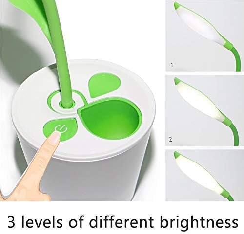 LED Desk Lamp Eye-caring Night Light Pea Sprout Table Lamp Touch Control with 3 Brightness Levels Light Home Decor, with Storage Space Pen Holder - LeafyLoom