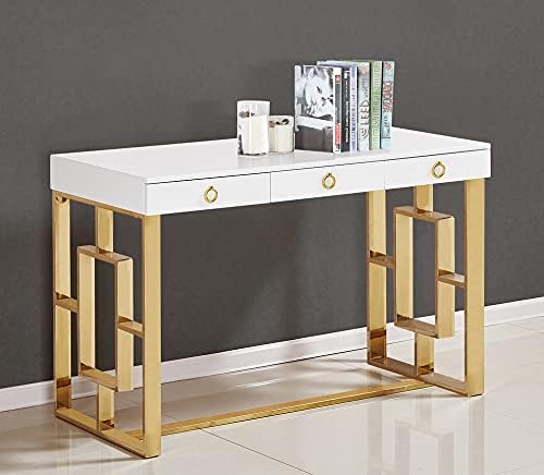 Best Master Furniture Brooke Mid-Century Modern Glossy Home Office Desk, Gold - LeafyLoom