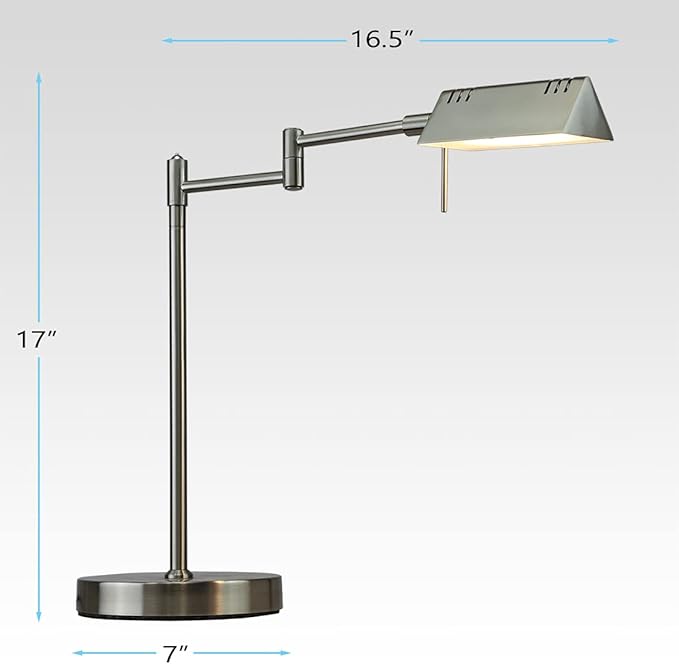 O'Bright LED Pharmacy Table Lamp, Full Range Dimming, 12W LED, 360 Degree Swing Arms, Desk, Reading, Craft, Work Lamp, ETL Tested, Brushed Nickel - LeafyLoom