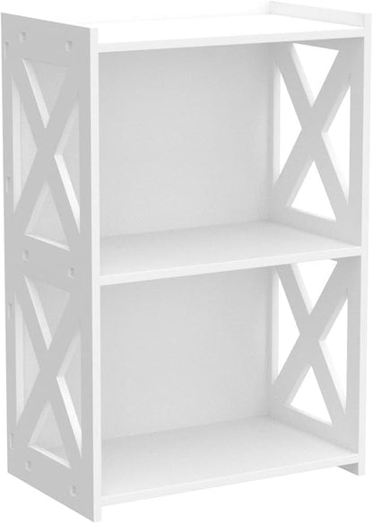 Side Table, 3 Tier 2 Shelf Small Bookshelf Bookcase for Small Spaces, Bedside End Table Nightstand, Kids Book Storage Shelves for Bedroom Living Room Office, White - LeafyLoom