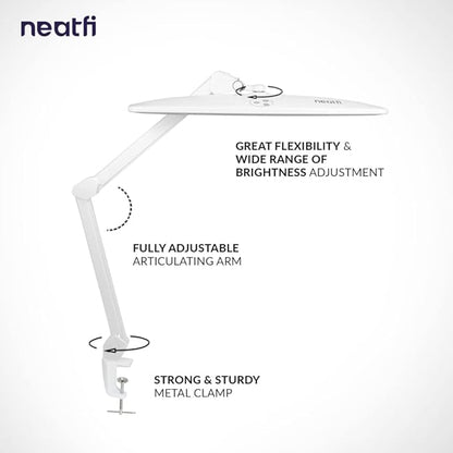 Neatfi Elite HD XL Task Lamp, Super Bright Desk Lamp, Non-polar Dimming (Non-CCT with Clamp, White, 22 Inches) - LeafyLoom