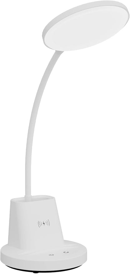 hansang LED Desk Lamp with Wireless Charger for Home Office, Stepless Dimmable, 3 Color Modes, Touch Control White Study Lamp for College Dorm Room, Pen Holder, CRI 90, 800 Lumen, Adapter Included - LeafyLoom