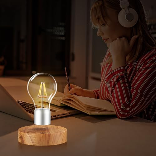 Magnetic Levitating Light Bulb Lamp, 360 Degree Rotating Floating Bulb Desk Lamp, Magnetic Levitation Bulb Night Lights, Cool Gifts, Room Office Decorative Lamp (Yellow) - LeafyLoom