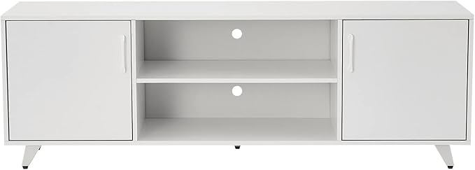 Panana TV Stand Television Stands TV Console Unit with Shelf and 2 Doors Storage Cabinets for Living Room Bedroom for TVs up to 70 Inches (White,62.99 inches) - LeafyLoom