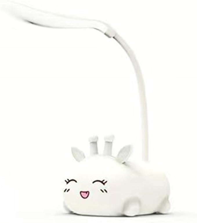 Cute Deer Lamp USB Rechargeable Reading Light,LED Desk Lamp for Kids, Portable LED Table Light, Flexible Gooseneck Eye-Care Cartoons Small Desk Lamp Girls Gifts (White) - LeafyLoom