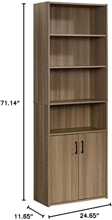 Sauder Beginnings Bookcase with Doors, L: 24.65" x W: 11.65" x H: 71.14", Summer Oak Finish & Beginnings Desk, L: 40.39" x W: 17.48" x H: 28.82", Summer Oak Finish - LeafyLoom