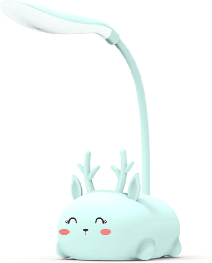 Kids Lamp, Cute LED Desk Lamp for Kids, Mini Animal Night Light, USB Rechargeable Flexible Cartoon Lamp Eye-Care Lighting for Bedroom (Deer B, Blue) - LeafyLoom