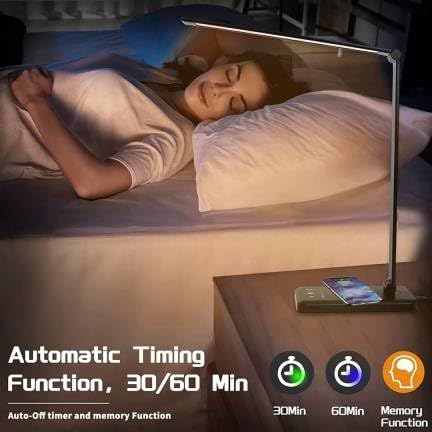 LED Desk Lamp Table Lamp Touch Control, 5 Color Temperature, Stepless Dimming, 30/60 Minutes Auto-Off Timer, Charger for USB, All Reading Room - LeafyLoom