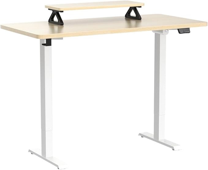 Memory Electric Height Adjustable Desk, Sit Stand Up Computer Workstation, 48 x 24 Inch Monitor Stand Study Table for Home Office, Maple - LeafyLoom