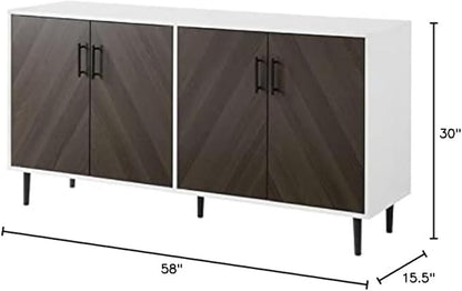 Walker Edison Fehr Modern 4 Door Bookmatch Buffet, 58 Inch, Ash Brown - LeafyLoom