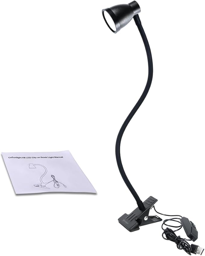 Clamp Desk Lamp, Clip on Reading Light, 3000-6500K Adjustable Color Temperature, 6 Illumination Modes, 10 Led Beads (Black) - LeafyLoom