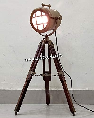 THOR INSTRUMENTS Antique Spotlight Nautical Home Decor Brass Finish Tripod Desktop Lamp Rustic Vintage Home Decor Gifts - LeafyLoom