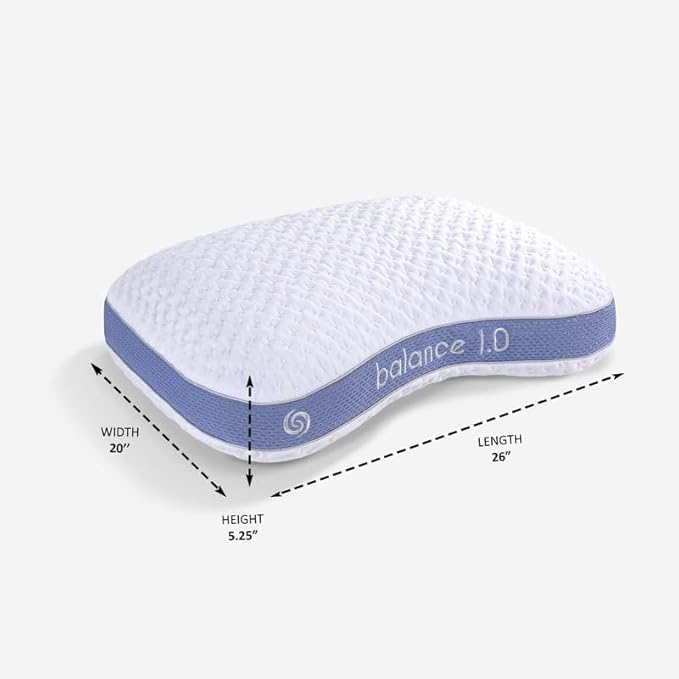 Bedgear Balance Cuddle Curve Performance Pillow - Size 1.0 - Moisture-Wicking Pillow for Side Sleepers - Medium Firmness Bed Pillow- Hypoallergenic, Washable Removable Cover - 20" W x 26" L x 5.25" H - LeafyLoom