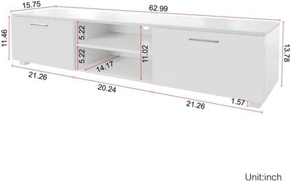 63" TV Stand with Open Shelves, Television Stands for TVs Up to 70", Media Console Entertainment Center Television Table with 2 Storage Cabinet for Living Room, Bedroom, White - LeafyLoom