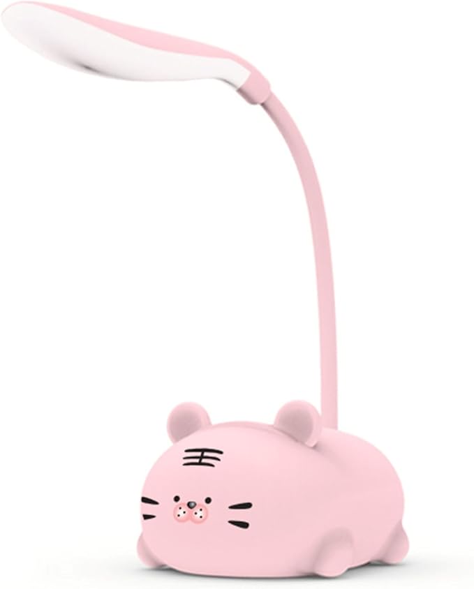 Kids Lamp, Cute LED Desk Lamp for Kids, Mini Animal Night Light, USB Rechargeable Flexible Cartoon Lamp Eye-Care Lighting for Bedroom (Tiger G, Pink) - LeafyLoom