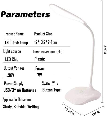 LED Table Lamp,Portable Eye-Protected Flexible Gooseneck Small Desk Lights for Dorm Study Office Bedroom-USB and 3 AA Batteries Powered-Not Include Batteries (2 Pack) - LeafyLoom