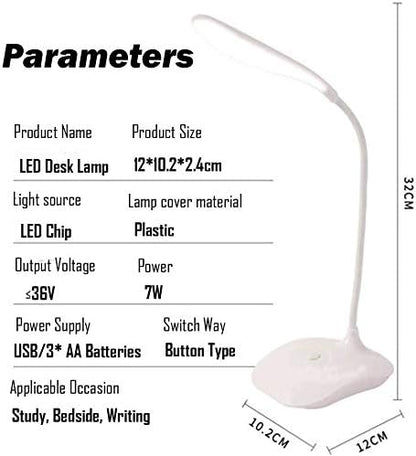 LED Table Lamp,Portable Eye-Protected Flexible Gooseneck Small Desk Lights for Dorm Study Office Bedroom-USB and 3 AA Batteries Powered-Not Include Batteries (2 Pack) - LeafyLoom