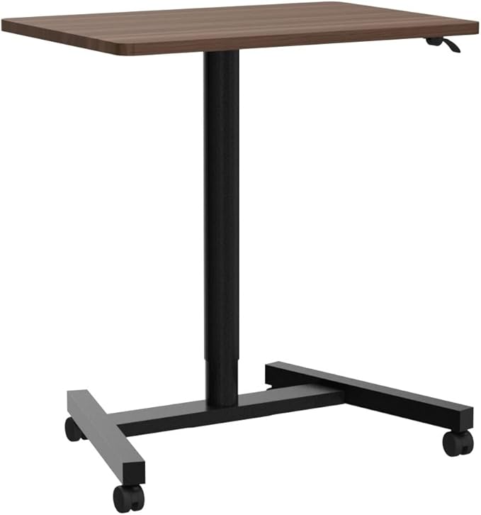 28-Inch Height Adjustable Laptop Desk, Sit-to-Stand Desk with Lockable Wheels, Rolling Standing Mobile Desk Cart for Home Office Classroom (Coffee) - LeafyLoom