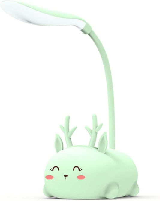 Kids Lamp, Cute LED Desk Lamp for Kids, Mini Animal Night Light, USB Rechargeable Flexible Cartoon Lamp Eye-Care Lighting for Bedroom (Deer B, Green) - LeafyLoom