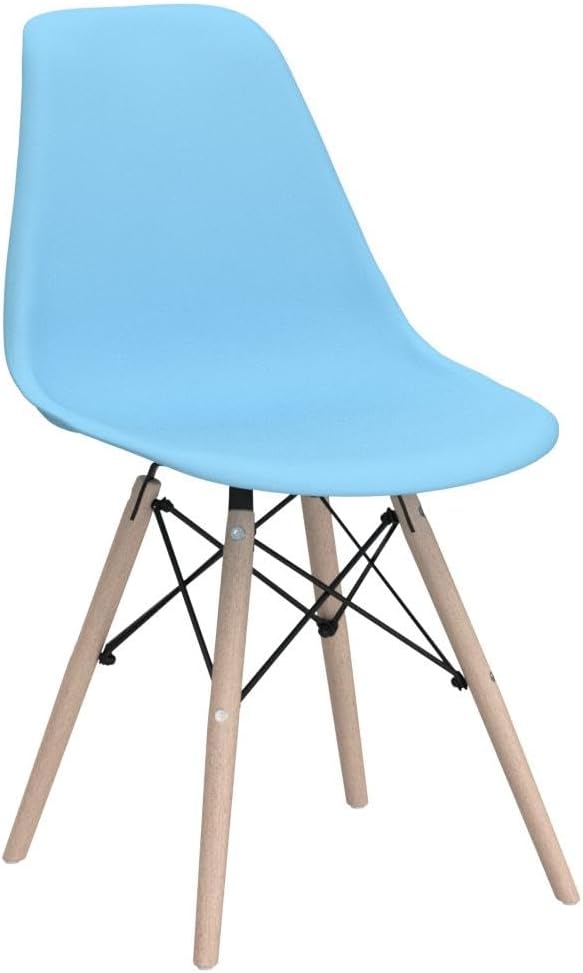 CangLong Modern Mid-Century Side Chair Dining Chair with Natural Wood Legs for Kitchen, Living, Dining Room, Set of 2, Blue - LeafyLoom