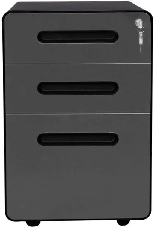 ApexDesk 3-Drawer Vertical Metal Mobile File Cabinet with Locking Keys - Charcoal Panel/Black Body - LeafyLoom