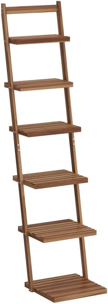 HYNAWIN 6 tier bookshelf ladder shelf-Large Bamboo Storage Shelves Wall Leaning Shelf for Garage, Kitchen, Office,Corner Display Bookcase - LeafyLoom