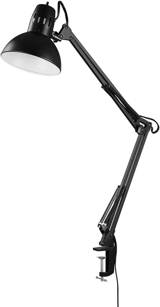 Globe Electric 56963 31.5" Multi-Joint Desk Lamp with Metal Clamp, Black, On/Off Rotary Switch on Shade, Partially Adjustable Swing Arm, Home Essentials, Reading Light, Office Décor - LeafyLoom