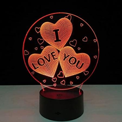 I Love You 3D Night Light, USB Charging LED Table Lamp Wife's Gifts 7 Color Changing Optical Illusion Valentine's Day Present for Girlfriends Boyfriends Wife Husband - LeafyLoom