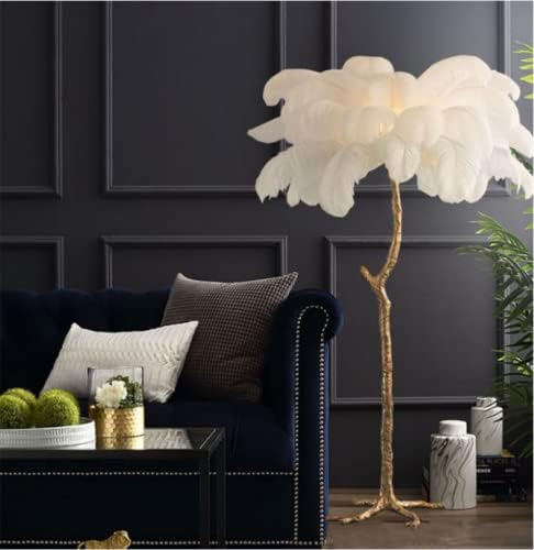 Luxury Resin Ostrich Feather Lamp, 35 Pieces real ostrich feathers,Feather Floor Lamp,Standing Lamp for Living Room, Bedroom and Office 67” Tall Feather Lamp (White) - LeafyLoom