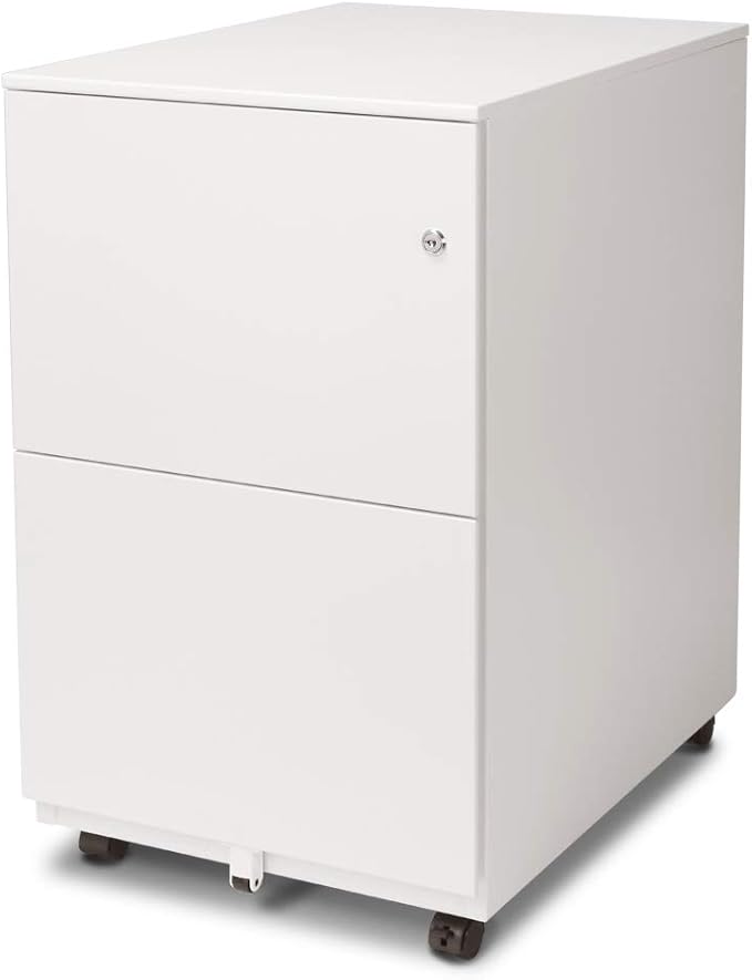 Aurora Modern Soho Design 2-Drawer Metal Mobile File Cabinet with Lock Key/Fully Assembled, White - LeafyLoom