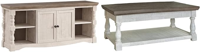 Signature Design by Ashley Havalance Farmhouse TV Stand and Lift Top Coffee Table Bundle - LeafyLoom