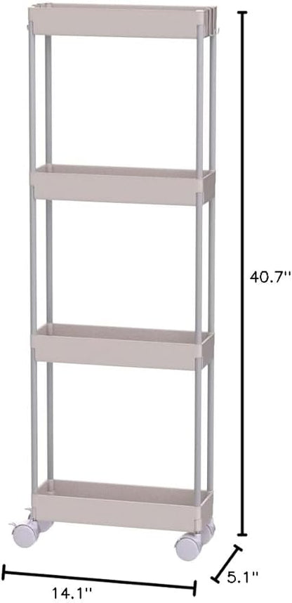 Sooyee 4 Tier Slim Storage Cart Mobile Shelving Unit Organizer Slide Out Storage Rolling Utility Cart Tower Rack for Kitchen Bathroom Laundry Narrow Places, Plastic & Stainless Steel,White - LeafyLoom