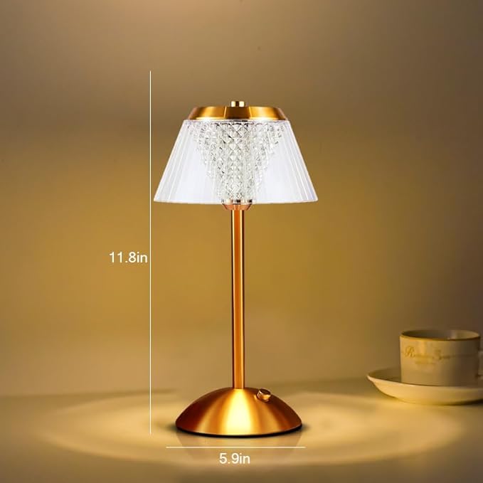 Portable Crystal Table Lamp,Cordless Metal Vintage Desk Lamp,3 Color Touch Control Rechargeable Lamp,3-Levels Brightness Room Decor Desk Lamp,Living Room,Kitchen,Dining Room Lamp (Gold) - LeafyLoom