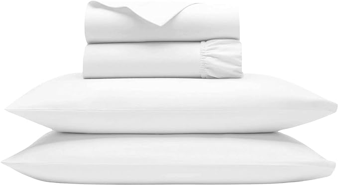 Bluemoon Homes 100% Egyptian Cotton Sheets Queen Size - 1000 Thread Count Sheets Queen Size Bed Sheet Set, Long Staple Bedding Sheets, Sateen Weave, Fits Upto 18" Mattress - White Queen Sheets - LeafyLoom