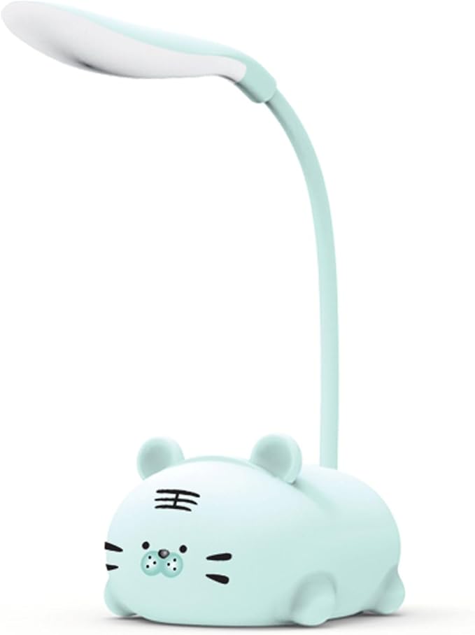 Kids Lamp, Cute LED Desk Lamp for Kids, Mini Animal Night Light, USB Rechargeable Flexible Cartoon Lamp Eye-Care Lighting for Bedroom (Tiger G, Blue) - LeafyLoom