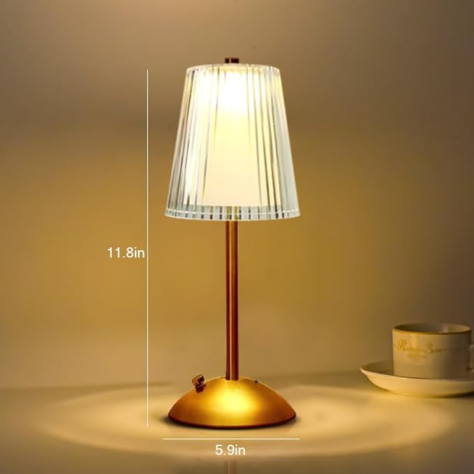 Portable Crystal Table Lamp,Cordless Metal Vintage Desk Lamp,3 Color Touch Control Rechargeable Lamp,3-Levels Brightness Room Decor Desk Lamp,Living Room,Kitchen,Dining Room Lamp (Gold-2) - LeafyLoom