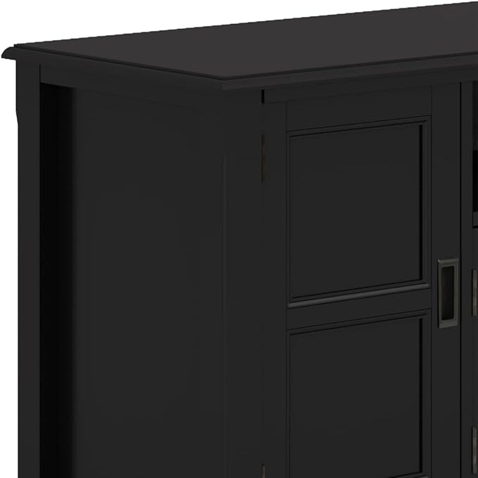 SIMPLIHOME Burlington SOLID WOOD 72 Inch Wide Transitional TV Media Stand in Black for TVs up to 80 Inches, For the Living Room and Entertainment Center - LeafyLoom