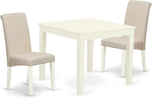 East West Furniture OXBA3-LWH-01 Oxford 3 Piece Kitchen Set for Small Spaces Contains a Square Dining Room Table and 2 Cream Linen Fabric Upholstered Chairs, 36x36 Inch - LeafyLoom