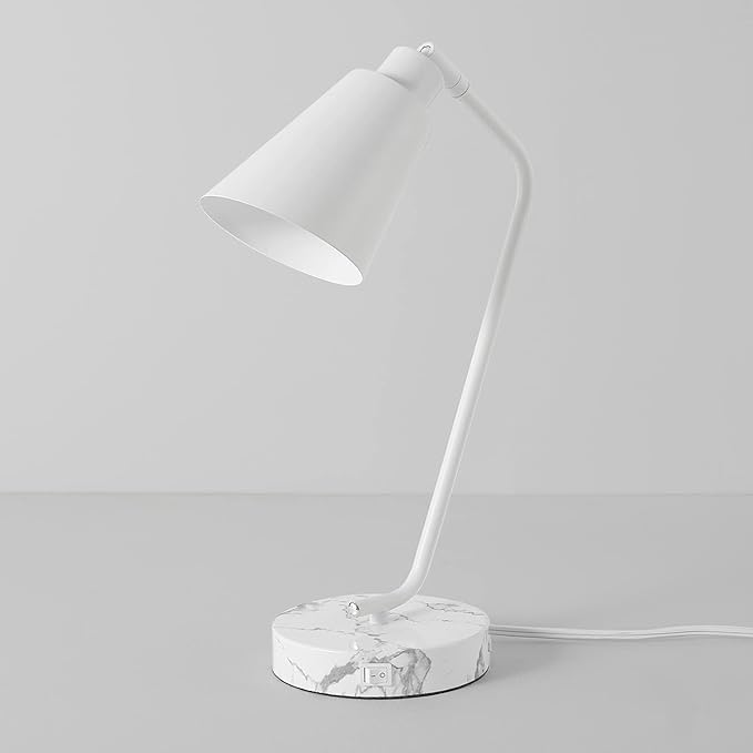 Globe Electric 52295 Belmont 17" Desk Lamp, Matte White, White Faux Marble Base, 2.1A USB Port, On Off Rocker Switch at Base - LeafyLoom