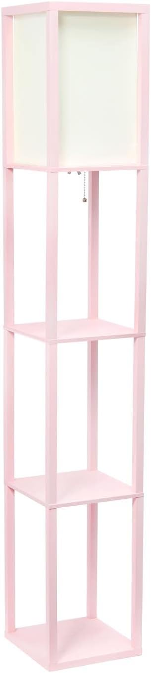 Simple Designs LF1014-LPK Etagere Organizer Storage Shelf Linen Shade Floor Lamp, Light Pink - LeafyLoom