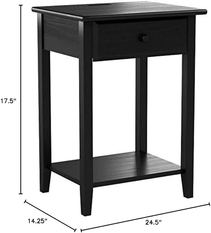 Casual Home Night Owl Nightstand with USB Ports-Espresso - LeafyLoom