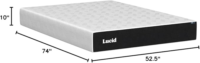 LUCID 10 Inch Memory Foam Mattress - Plush Feel - Infused with Bamboo Charcoal and Gel - Bed in a Box - Temperature Regulating - Pressure Relief - Breathable - Full Size - LeafyLoom