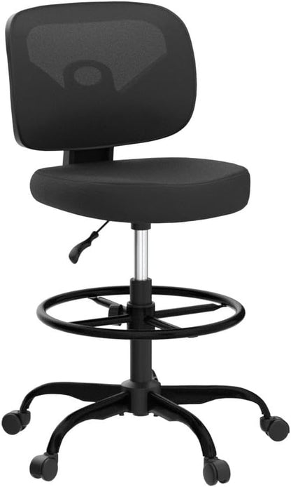 Primy Office Drafting Chair Armless, Tall Office Desk Chair Adjustable Height and Footring, Mid-back Ergonomic Standing Desk Chair Mesh Rolling Tall Chair for Art Room, Office or Home(Black) - LeafyLoom